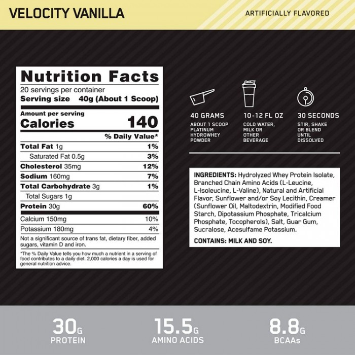 Гидролизат протеина Optimum Nutrition Platinum Hydro Whey Vanilla 3.52lb 1116319 - 2