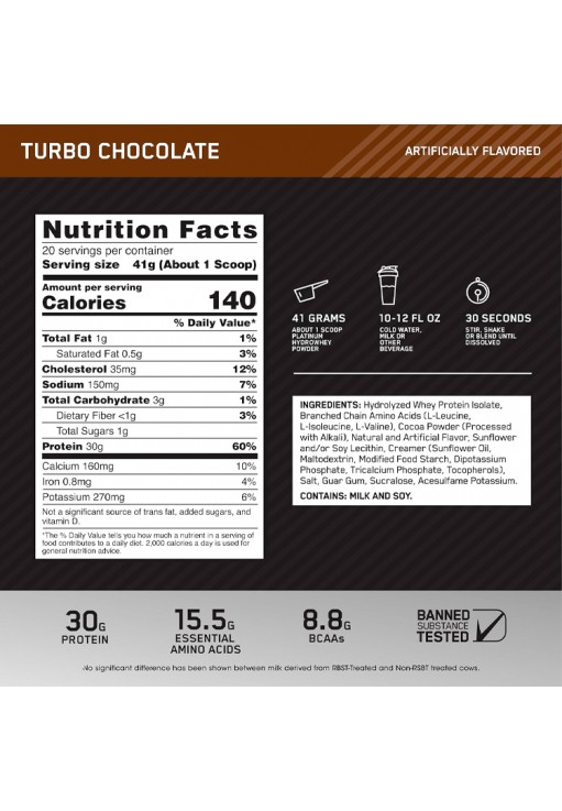Гидролизат протеина Optimum Nutrition Platinum Hydro Whey Chocolate 1.80lb