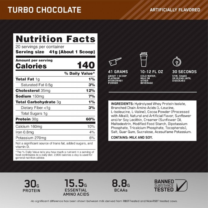 Гидролизат протеина Optimum Nutrition Platinum Hydro Whey Chocolate 1.80lb 1116320 - изображение №3