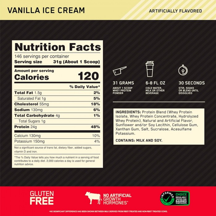 Proteine din zer Optimum Nutrition Gold Standard 100% WHEY Vanilla Ice Cream 10lb 1112024 - 2