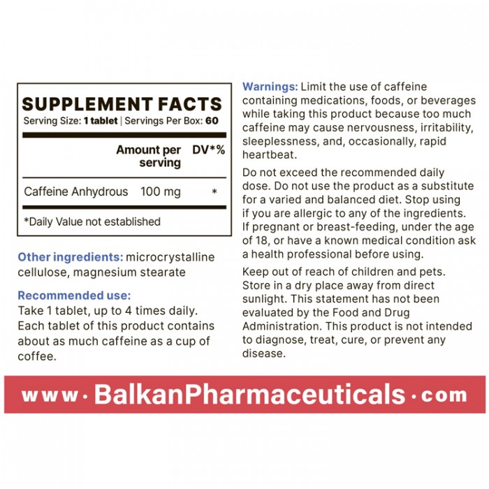 Энергетик Balkan Pharmaceuticals CAFFEINE BP tablets N60 BF1128 - 2
