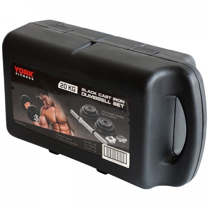 Gantera p/set 20 kg YORK Black Cast Iron Dumbbell Spinlock in PVC case 2429