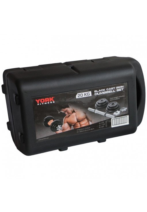 Gantera p/set 20 kg YORK Black Cast Iron Dumbbell Spinlock in PVC case