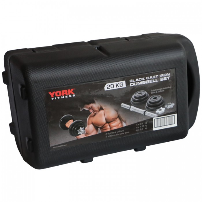 Gantera p/set 20 kg YORK Black Cast Iron Dumbbell Spinlock in PVC case 2429 - 2