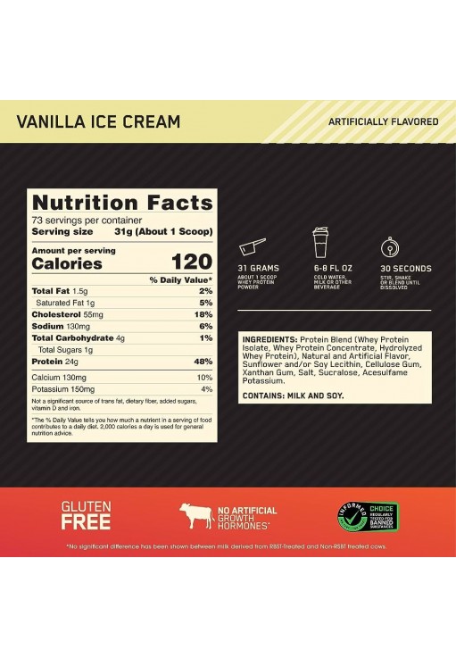 Сывороточный протеин Optimum Nutrition ON 100 WGS GF VAN ICE CREAM 3.96LB