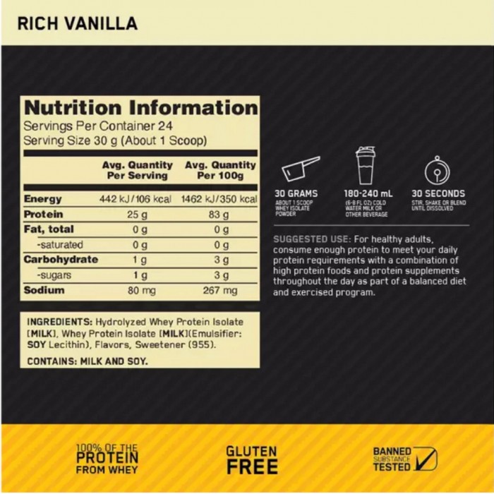 Isolat proteic Optimum Nutrition ON GS ISOLATE GF VANILLA 1.58LB 1086333 - 2