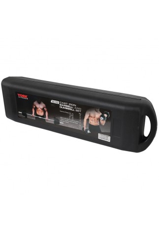 Set gantere si bara 50 kg YORK Black Cast Iron Barbell/Dumbbell Spinlock Set in PVC case
