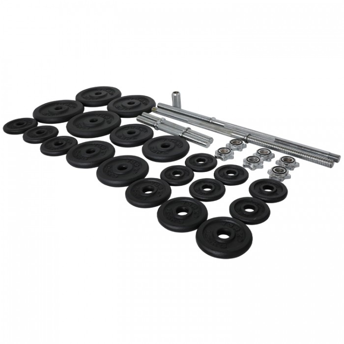 Set gantere si bara 50 kg YORK Black Cast Iron Barbell/Dumbbell Spinlock Set in PVC case 2435 - 2