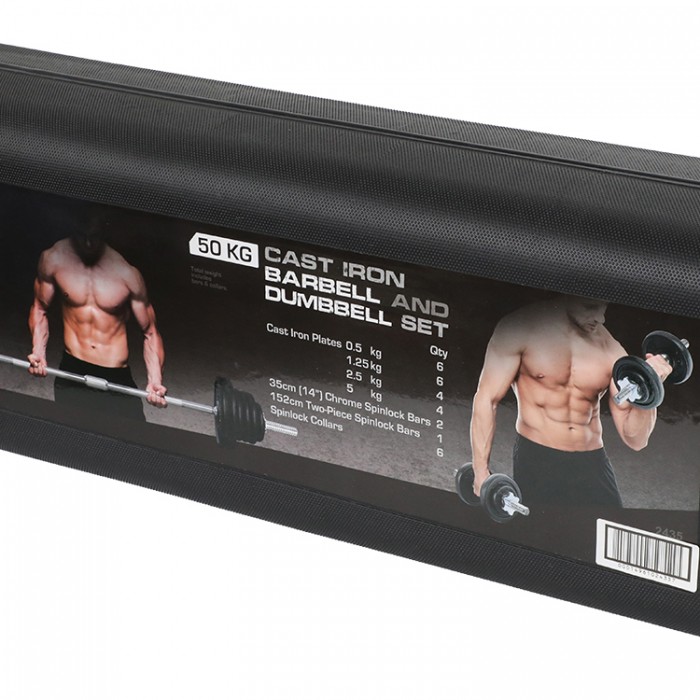 Set gantere si bara 50 kg YORK Black Cast Iron Barbell/Dumbbell Spinlock Set in PVC case 2435 - 3