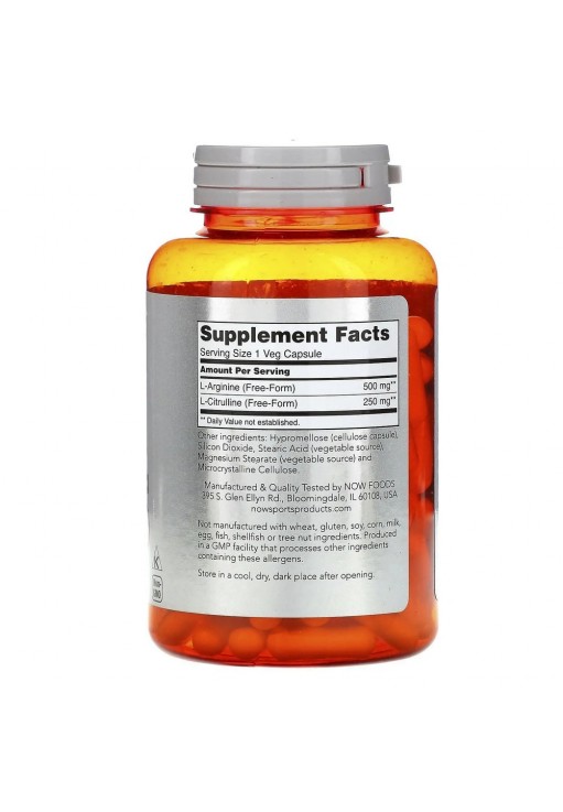 Arginina si citrulina Now Foods ARGININE 500mg & CITRULLINE 250MG 120 VCAPS