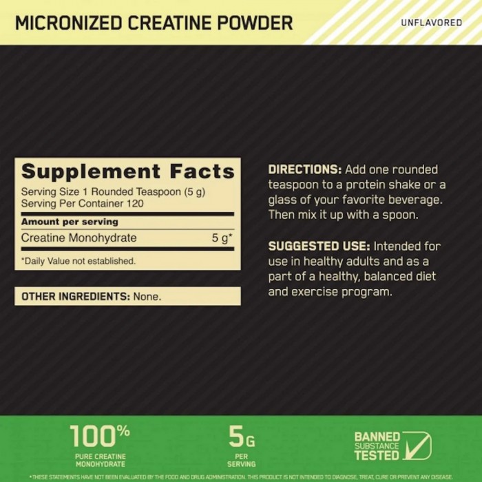 Creatin Optimum Nutrition ON MICRONIZED CREATINE POWDER 600G 771514 - imagine №2