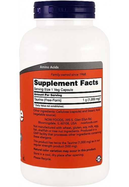 Energizant Now Foods TAURINE 500mg 100 CAPS