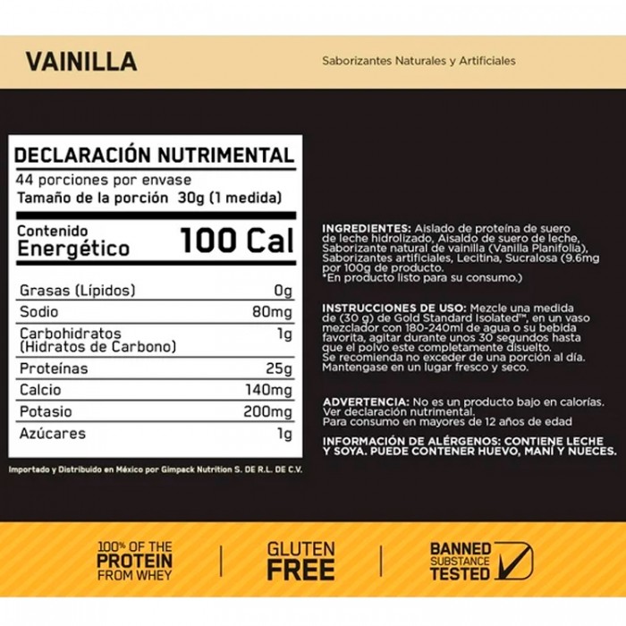 Изолят протеина Optimum Nutrition Gold Standard 100% Isolate Rich Vanilla 2.91lb 1086341 - 2