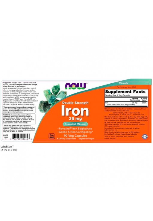 Vitamine Now Foods Iron Double Strength 36 mg