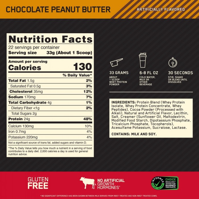 Сывороточный протеин Optimum Nutrition ON 100% WGS GF CHOCOLATE PB 2LB 1085245 - 3