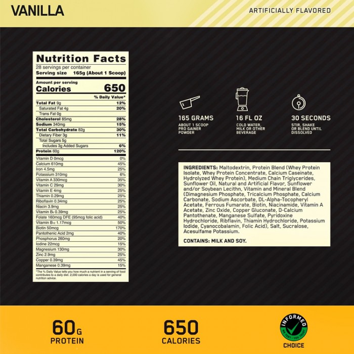Gheiner Optimum Nutrition Gold Standard Gainer Vanilla Ice Cream 10.29lb 1069950 - 2