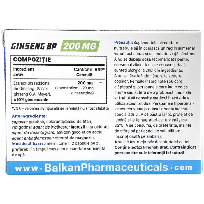 Vitamine Balkan Pharmaceuticals GINSENG BP capsules N30 BF1150 - 2