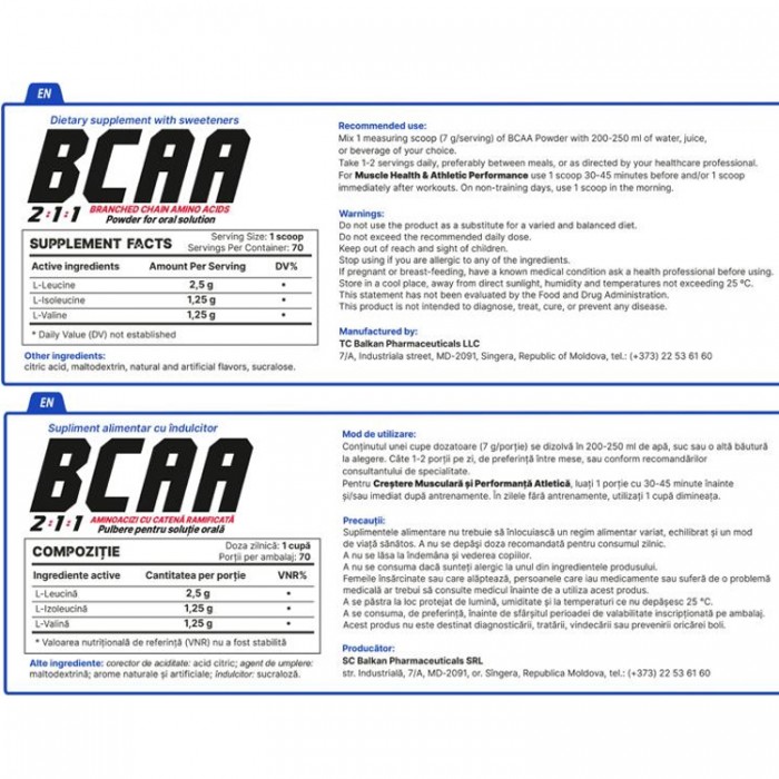Aminoacizi Balkan Pharmaceuticals BCAA powder N1 500gr BF1251 - 2