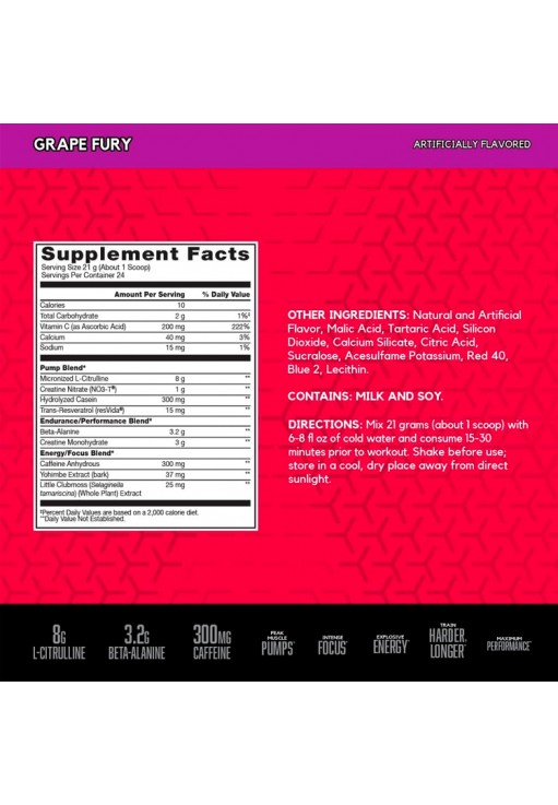 Предтренировочный комплекс BSN No xplode Vaso ultimate pump pre-workout Grape Fury 1.11lb