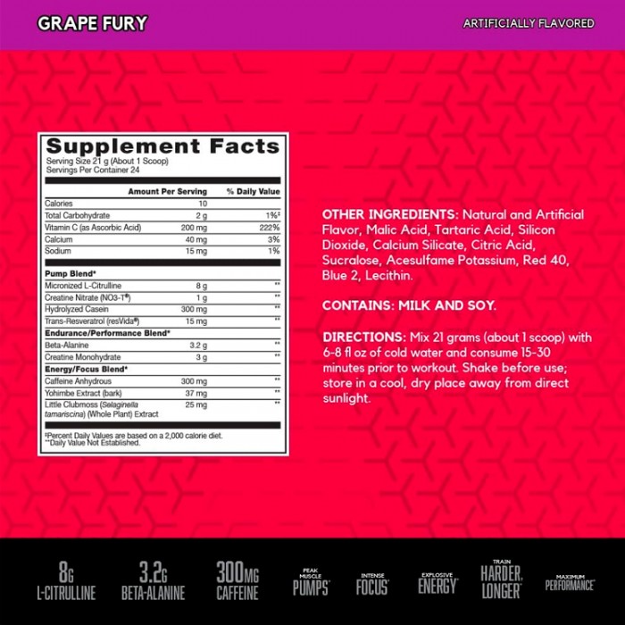 Complex Pre-antrenament BSN No xplode Vaso ultimate pump pre-workout Grape Fury 1.11lb\r\n 1111252 - imagine №2