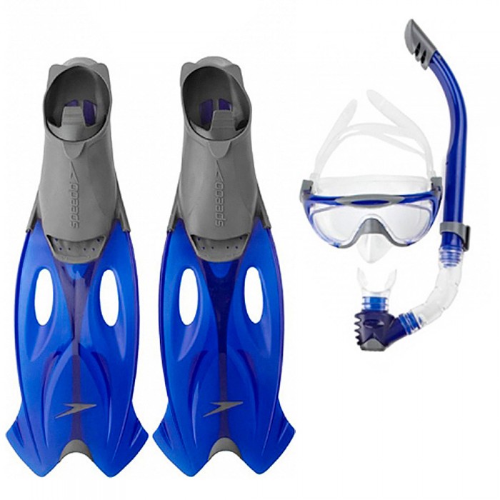 Комплект: маска,трубка,ласты Speedo GLIDE MASK SNORKEL FIN SET AU GREY/BLUE - изображение №2