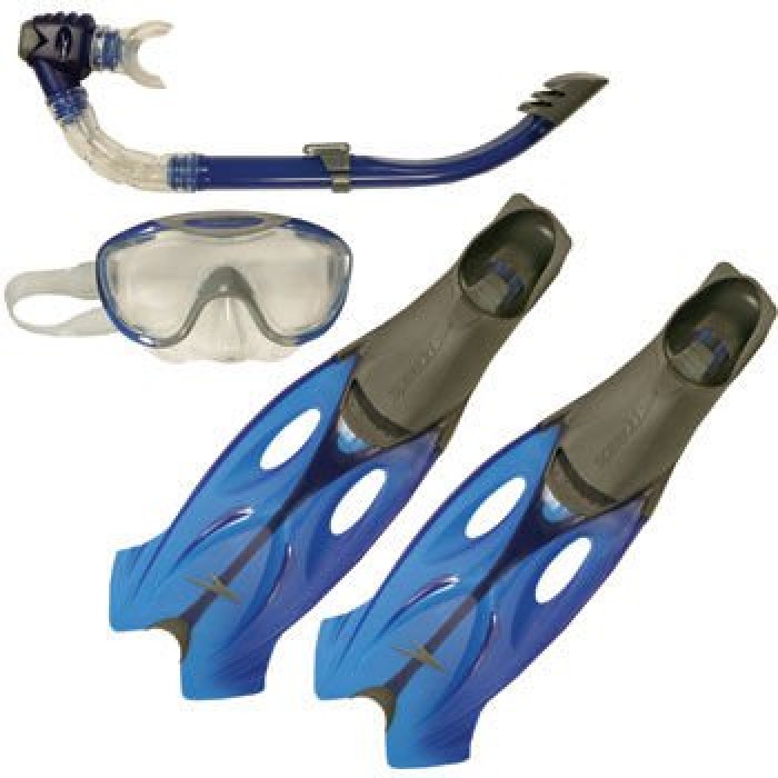 Комплект: маска,трубка,ласты Speedo GLIDE MASK SNORKEL FIN SET AU GREY/BLUE - изображение №3