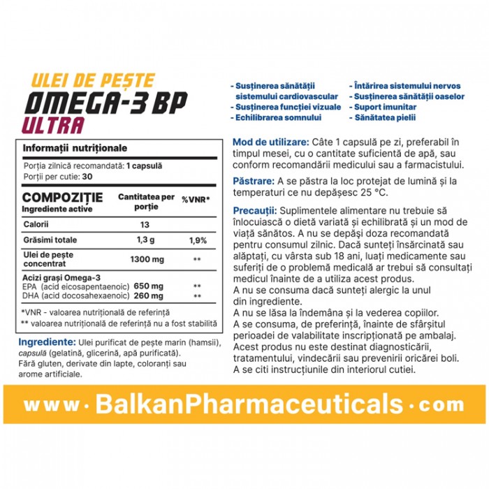 Ulei de peste Balkan Pharmaceuticals OMEGA-3 BP ULTRA softgels N30 BF1254 - 2