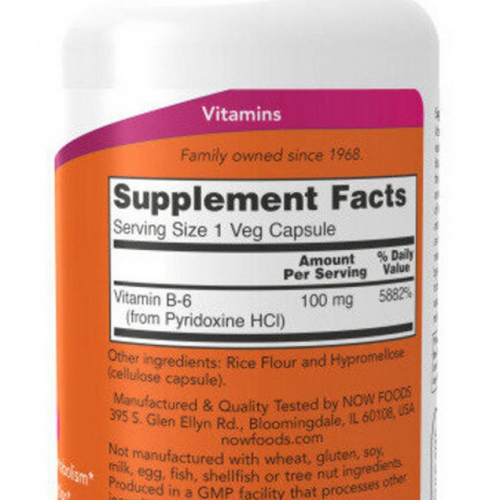 Витамины Now Foods B-6 100mg  100 VCAPS 456 - изображение №2