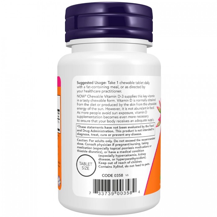 Витамины Now Foods Vitamin D-3, Natural Mint Flavor, Structural Support NF0358 - 3