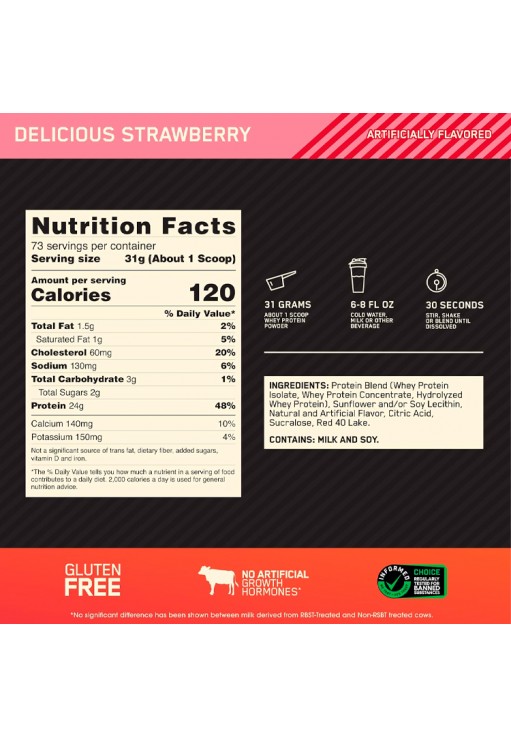 Proteine din zer Optimum Nutrition Gold Standard 100% WHEY Strawberry 5lb