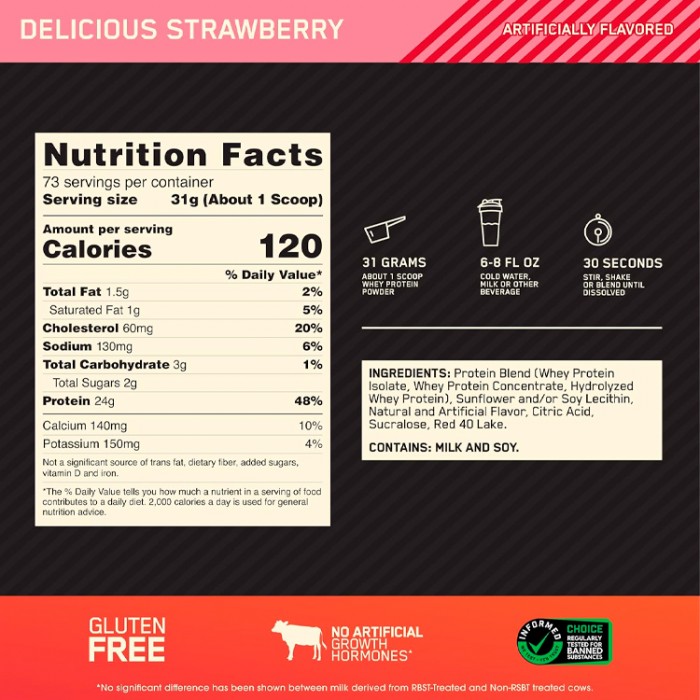 Proteine din zer Optimum Nutrition Gold Standard 100% WHEY Strawberry 5lb 1111963 - 2