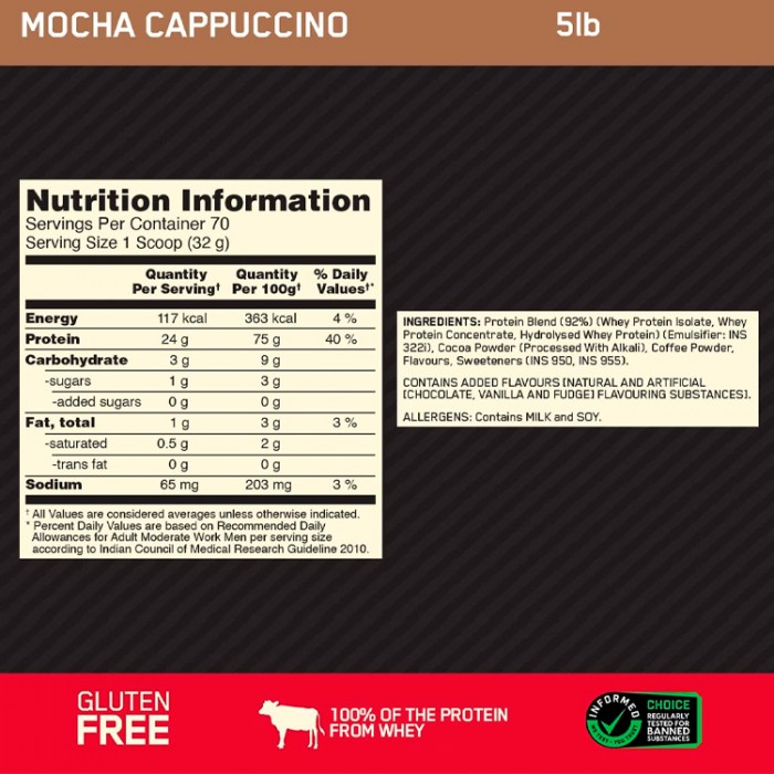 Сывороточный протеин Optimum Nutrition Gold Standard 100% WHEY Mocha Cappuccino 5lb 1111965 - 3