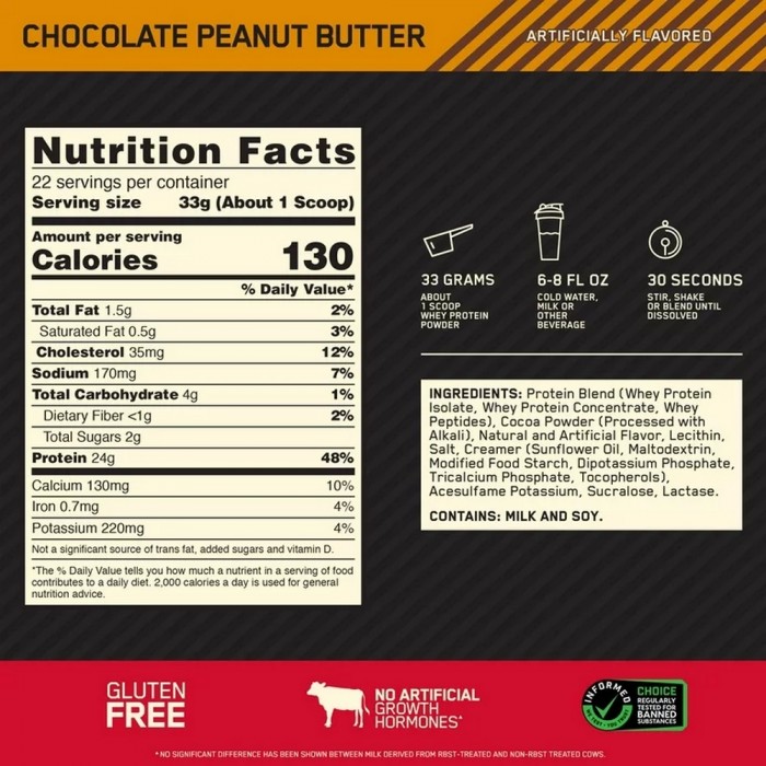 Сывороточный протеин Optimum Nutrition ON 100% WGS GF CHOCOLATE PB 5LB 10816561111966 - изображение №3