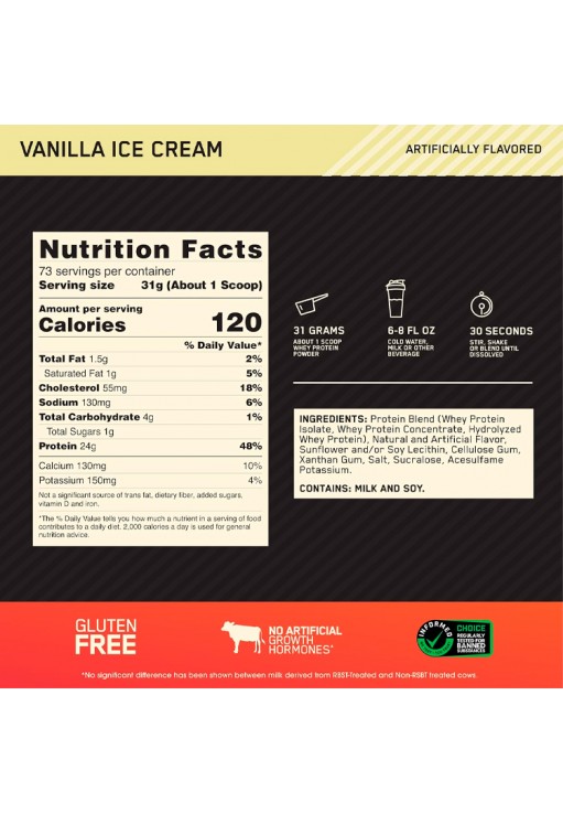 Сывороточный протеин Optimum Nutrition Gold Standard 100% WHEY Vanilla Ice Cream 5lb