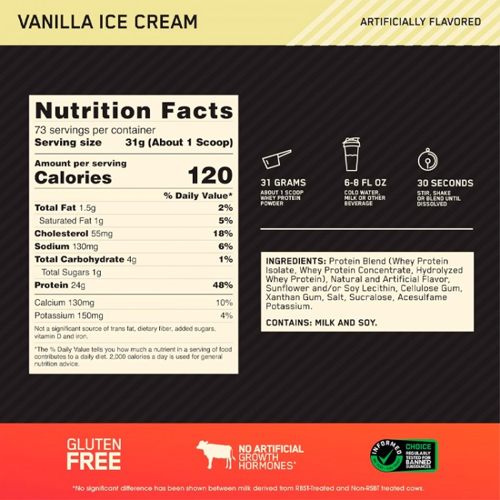 Proteine din zer Optimum Nutrition Gold Standard 100% WHEY Vanilla Ice Cream 5lb 1111967 - 3