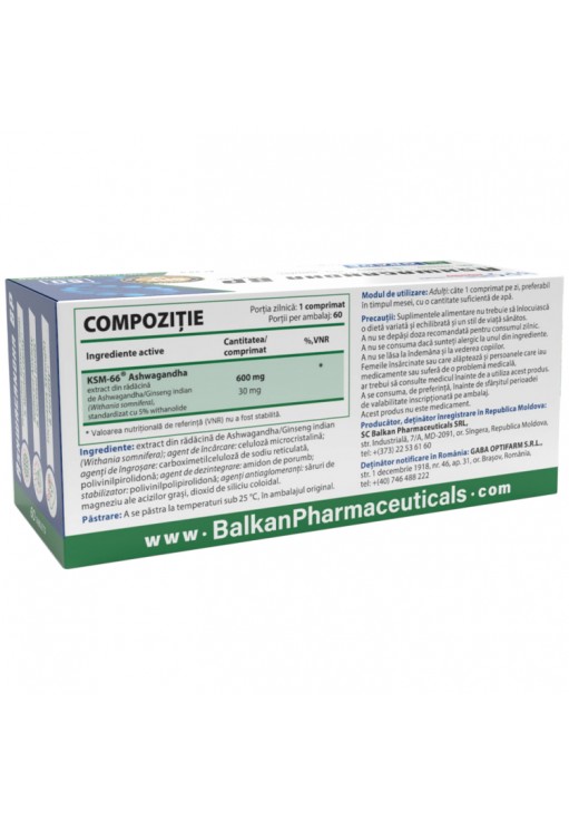 Vitamine Balkan Pharmaceuticals ASHWAGANDHA BP tablets N60