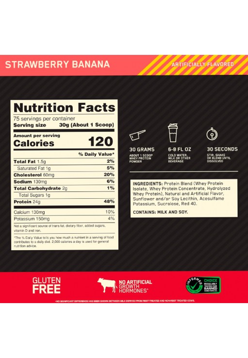 Proteine din zer Optimum Nutrition Gold Standard 100% WHEY Strawberry Banana 5lb