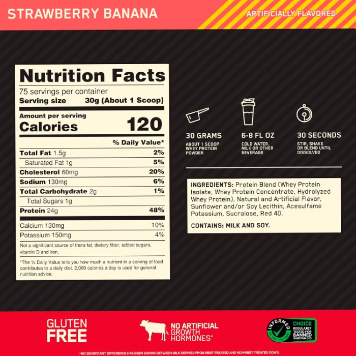 Proteine din zer Optimum Nutrition Gold Standard 100% WHEY Strawberry Banana 5lb 1111971 - 3