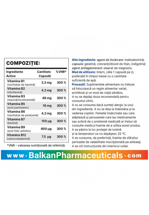 Vitamine Balkan Pharmaceuticals B COMPLEX BP FORTE capsules N30