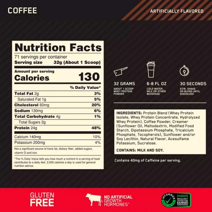Proteine din zer Optimum Nutrition Gold Standard 100% WHEY Coffee 5lb 1111973 - 2