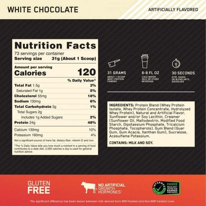 Сывороточный протеин Optimum Nutrition ON 100% WGS GF WHITE CHOCOLATE 5LB 1111974 - изображение №2