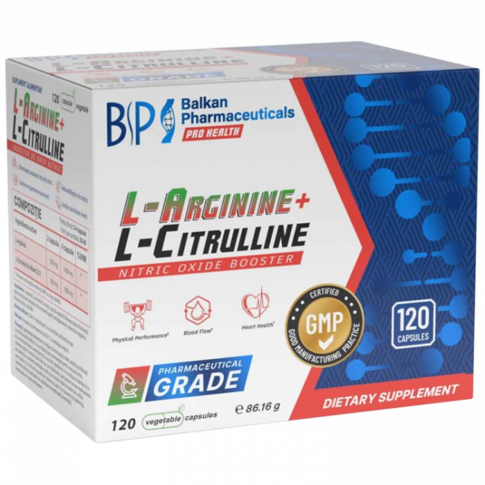 Arginina si citrulina Balkan Pharmaceuticals L-ARGININE + L-CITRULLINE capsules N120 BF1375