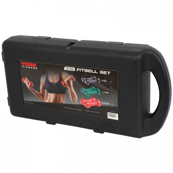 Set gantere 10 kg YORK Vinyl Dipped Dumbbell (Fitbell) Set in case 1678