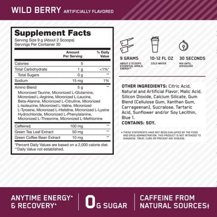 Complex pre-antrenament Optimum Nutrition ON AMINO ENERGY WILD BERRY 270G 1096179 - 3