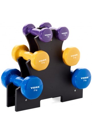 Set gantere 12 kg YORK Vinyl Dipped Dumbbell Set with Stand
