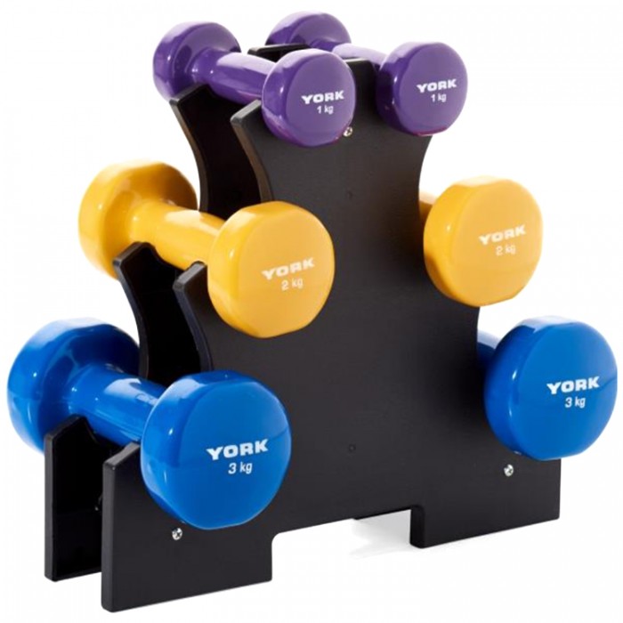 Set gantere 12 kg YORK Vinyl Dipped Dumbbell Set with Stand 1679
