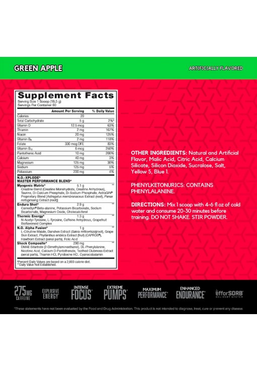 Предтренировочный комплекс BSN No Xplode Legendary Pre-Workout Green Apple 2.45lb