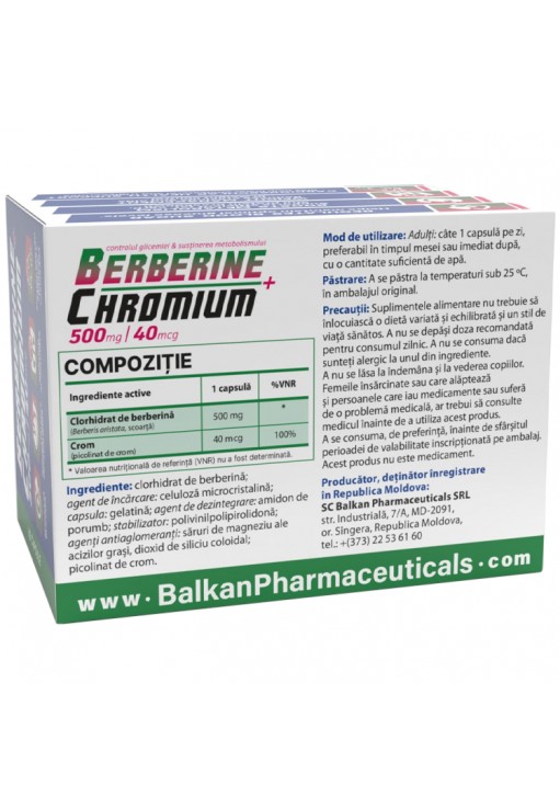 Vitamine Balkan Pharmaceuticals BERBERINE + CHROMIUM capsules N60
