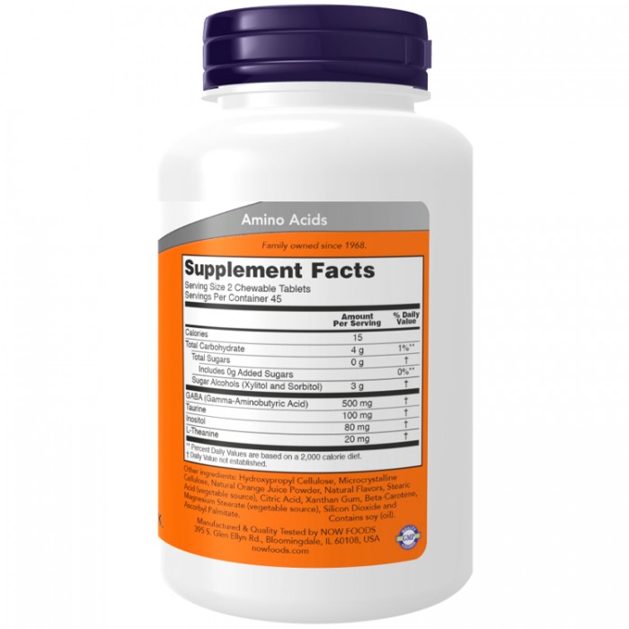Витамины Now Foods GABA Orange Flavor Chewable Tablets NF0082 - 2
