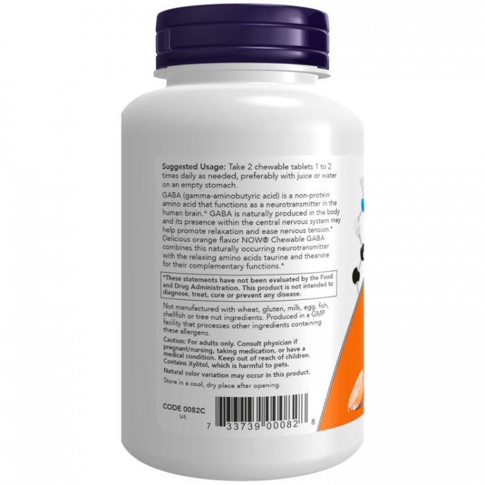 Витамины Now Foods GABA Orange Flavor Chewable Tablets NF0082 - 3